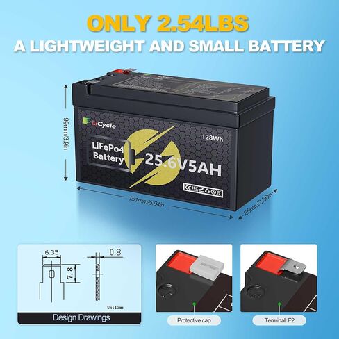 24/25.6V 5Ah LiFePO4 Lithium Battery 4000+ Deep Cycles Rechargeable Battery for UPS, Solar Panel, Power Wheels, Kayak Fish Finder, Scooter, RV, Marine - Safe & Lightweight Design in Saudi Arabia