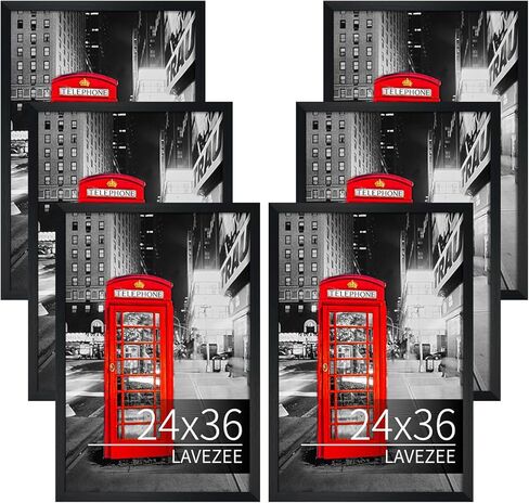 Lavezee 24x36 Poster Frames Set, Black Picture Frame Made to Display 24 by 36 Inch Photo Prints for Wall Decor, 6 Pack in Kuwait
