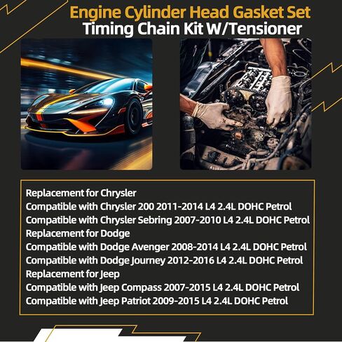 HGS167 Engine Cylinder Head Gasket Set & Engine Timing Chain Kit W/Tensioner for Chrysler 200/Sebring 07-14 for Dodge Avenger/Journey 08-16 for Jeep Compass/Patriot 07-15 L4 2.4L HS26332PT HS54664 in Kuwait