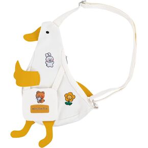 Framendino ، Kawaii Duck Novelty Messenger Presp Cross Cross Body Counter Bag مع دبابيس للمراهقين النساء (أبيض)
