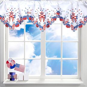 Embroidered Patriotic Kitchen Curtains Valances 58 x 14 Inch 4th of July Red White Blue Star Window Treatment Valance Curtain for Independence Day Memorial Veterans Day Decor
