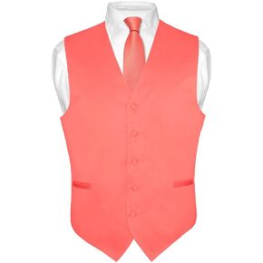 Men's Dress Vest & NeckTie Solid CORAL PINK Color Neck Tie Set for Suit or Tux