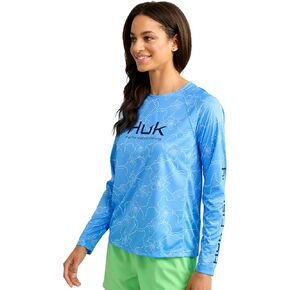 HUK Women's Pursuit Patterned Crew Long Sleeve Shirt