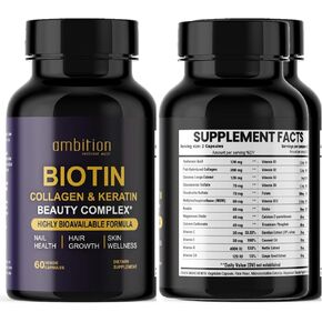 Hyaluronic Acid, Biotin, Collagen, Keratin, Cucurma, Vitamins 25,000 Beauty Complex, 60 Veggie Capsules, Hair Growth, Nail Join Bone Health Supplement