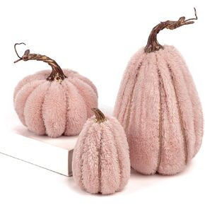 DILATATA 3 Pcs Assorted Faux Sherpa Pumpkins Small Fabric Pumpkins Mini Fake Plush Pumpkins for Fall Decor Halloween Thanksgiving Decor Table Centerpiece Mantel Decor - Mixcolor