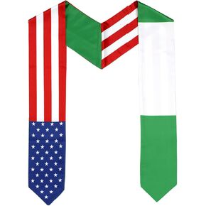 USA And Nigeria Flag Graduation Stole, Satin Embroidery Graduation Sash for International Students, 72 Inch Length.