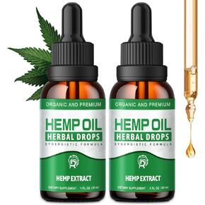 Hemp Oil High Potency - 2 Packs Maximum Strength Organic Hemp Drops for Adults - 100% Natural Hemp Oils Extract - Hemp Supplement Vegan, Non-GMO