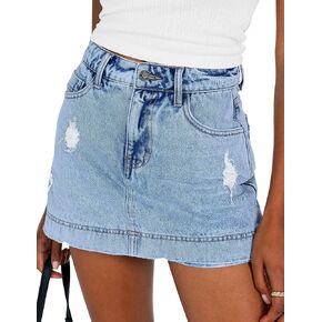 BISUAL Denim Skort for Women High Waist Ripped Mini Denim Skirt Casual Distressed Stretch Women Jean Skirt