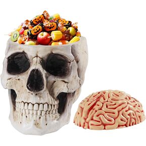 Skull Bowl, Halloween Skull Candy Dish, Human Head Flower Pot Planter Bowl, Resin Skull Head With Brain for Halloween Christmas Candy Servers