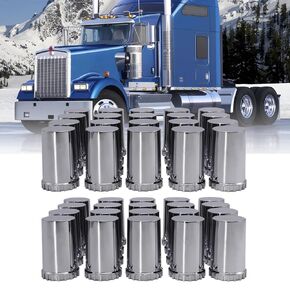 Cylinder Nut Covers 33mm x 3 1/2" Lug Nut Covers Thread On Flat Top ABS Chromed Flat Top Lug Nut Caps for Semi Trucks (40PCS)