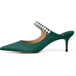 XINIUNIU Heeled Mules for Women Rhinestone Heels Pointed Toe Slip On 2.5 Inch Kitten Stiletto Closed Toe Sandals Dress Wedding Pump Shoes