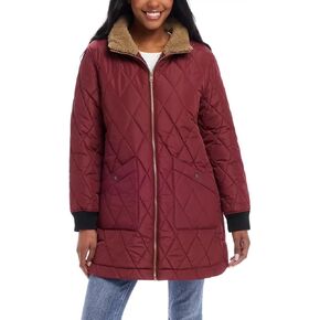 Weatherproof Women's Quilted Long Coat, Sherpa Lined, Burgundy, Zip Front, XL