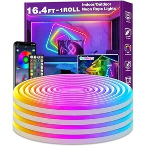أضواء حبل NEON 200 قدم ، وأضواء حبل LED مرنة مع التطبيق/عن بعد ، أوضاع متعددة مصابيح حبل ، IP65 في الهواء الطلق RGB LED مصابيح Neon مقاومة للماء ، مزامنة الموسيقى مزام