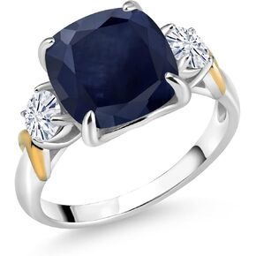 GEM Stone King 925 Sterling Silver و 10K Mold Gold Cushion 10mm Gemstone Birthstone and Round 4mm White Moissanite 3 Stone Ring للنساء المتوفرة في الحجم 5 ، 6 ، 7 ، 8 ، 9