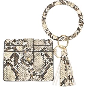 Card Holder Wallet with Keychain Wristlet, Slim PU Leather Wallet for Women, Compact and Lightweight Design for Daily Use, Brown Snake