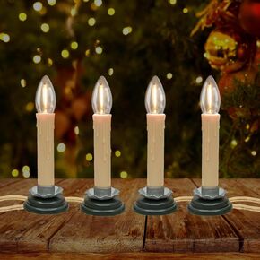 4 Pack Electric Window Candles, 5 Inch Plug in Christmas Candle Lights with 0.6W C26 LED Bulbs, Black Wood Plum Iron Base, On/Off Switch, Country Candlesticks for Holiday Home Decor
