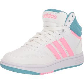 حذاء كرة السلة Adidas Kids Hoops 3.0 Mid، أبيض/أحمر حمضي/Sky Rush، مقاس 7 US للأطفال الصغار من الجنسين in Saudi Arabia