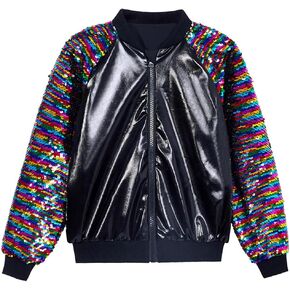 Boys Sequin Jackets Flip Sparkle Sleeve Bomber Varsity Kids Glitter Birthday Jacket Coat Leather Shiny Boy Clothes