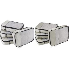 Amazon Basics 4 Piece Packing Travel Organizer Cubes Set - Medium, Grey & 4 Piece Packing Travel Organizer Cubes Set - Large, Grey