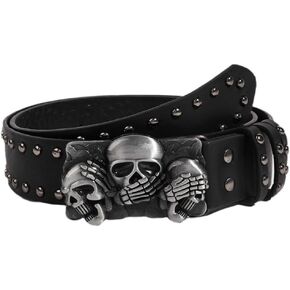 Mens Belt Leather Skull Buckle Belt Waist Band Jeans Decorative Punk Belt Black Studded Belts for Men Y2k Skull Belts