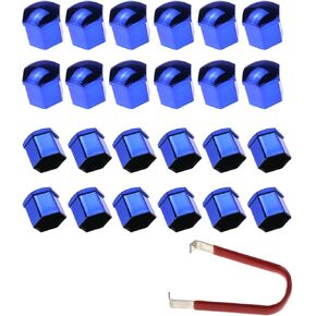 24pcs Wheel Nut Cap 21mm Wheel Bolt Nut Caps Covers,Universal Anti-Rust Car Tire Nut Caps Bolt Cover,Hexagonal Plastic Tire Bolt with Removal Tool(Blue)