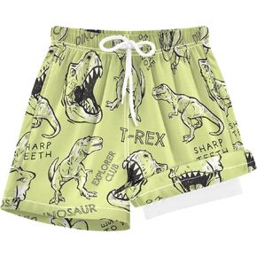 CaTaKu Boys Swim Trunks with Compression Liner Kids Swim Shorts Quick Dry Toddler Bathing Suit for Boys 4-13 Years