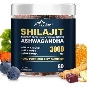 Pure Himalayan Shilajit Gummies with Ashwagandha Gokshura, Sweetened by Organic Honey 100% Natural & Non-GMO Shilajit for Men & Women (60 Gummies)