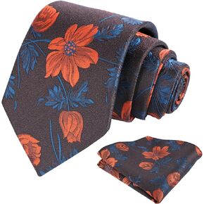 Alizeal Mens 3.35inches Large Floral Pattern Necktie and Printed Pocket Square Set