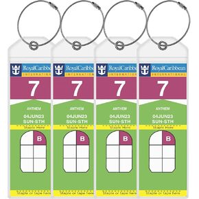 Royal Caribbean Cruise Luggage Tag Holders [4 Pack] – Waterproof, Durable Plastic with Steel Loops – Fits All Royal Caribbean Ships for Cruising in 2024, 2025 and 2026