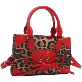QWINEE Women's Leopard Print Top Handle Satchel Clutch Purse Bowknot Cheetah Square Handbag Crossbody Bag