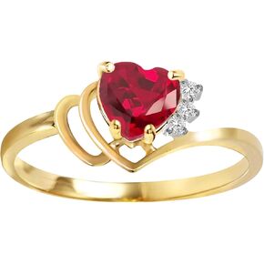Galaxy Gold GG 14K Gold Gold Angel's Heart - Heart على شكل قلب 1.02 CT Ruby & Diamond Ring