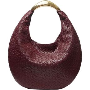 QWINEE Women's Woven Handbag Elegant Clutch Purse Metal Top Handle Cresent Evening Bag Retro PU Leather Clutch Purse