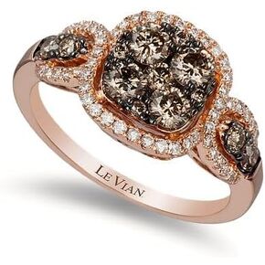 LE VIAN 1/4 Carat Vanilla Diamond and 3/4 Carat Chocolate Diamond Cushion Shaped Halo Ring for Women I 14k Rose Gold Engagement Ring for Her (G-H/Brown, VS2-SI1, 1.06 cttw) Wedding Band Size 7
