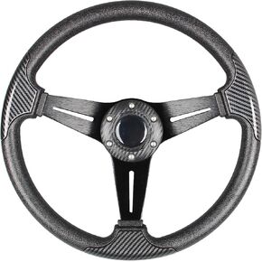 Carbon Fiber Grip Racing Steering Wheel 13.8"/350mm Flat Bottom 6 Bolts Gaming Steering Wheel with Aluminum Spokes and Carbon Fiber Horn Button
