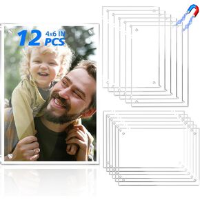 12 Piece Magnetic Picture Frames for Refrigerator 4x6, Photo Magnets for Fridge, Clear Acrylic Picture Frame for Home Office School Locker