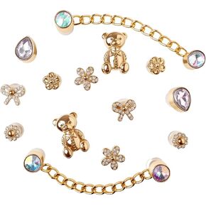 14Pcs Sparkling Shoe Charms for Women & Girls - Unique Acrylic and Crystal Shoe Charm, DIY Creative Footwear Shoe Decoration Charms, Sandals(Flowers/Butterfly/Bear) with Portable Storage Box