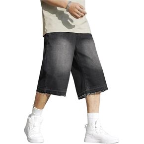 Floerns Men's Baggy Bermuda Loose Denim Jeans Shorts Raw Hem Hippie Jorts