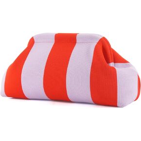 Woven Clutch Purses for Women,Summer Beach Purse for Vacation, Woven Striped Dumpling Bag,Crochet Evening Bags