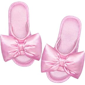 EverFoams Women's Satin Open-Toe Bow Slippers Memory Foam Indoor Bedroom House Shoes
