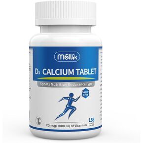 Calcium-Supplement Vitamin-D3 1200-mg Magnesium-Mini - 186Tablets Unflavored Slow Release Bone Health Women and Men Dietary Supplement Easy to Swallow Sugar Free