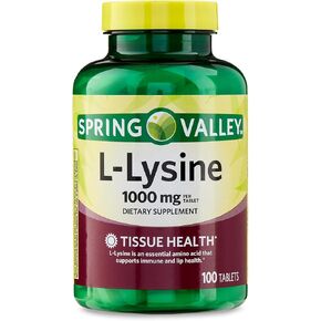 L Lysine 1000mg Tablets, 100 Count, Super Lysine Immune Support & Healthy Skin* by Spring Valley (Pack of 1)