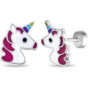 Sterling Silver Multi-color Unicorn Earrings - Safety Push Back Studs - Colorful Unicorn Gift for Lovers