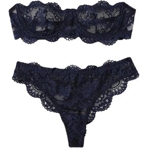 Verdusa Women's 2 Piece Floral Lace Lingerie Set Backless Strapless Bra and Panty Sets