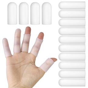 14 PCS Silicone Finger Cots, Soft Finger Gloves Fingers Sleeves Covers Fingers Protectors Condoms Guard for Wound Cracking Thumb Fingertip Protect (White)