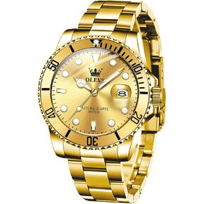 OLEVS Mens Watches, Silver Dress Gold Classic Luxury Big Large Face Waterproof Watches for Men, Analog Two Tone Stainless Steel Men Wrist Watch with Date Relojes De Hombre (Green/Blue/Black Dial