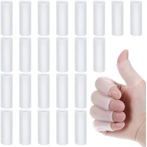 Ouligay 24 Pcs Silicone Finger Protectors,Transparent Finger Sleeves,Soft Finger Covers,Reusable Finger Cot to Protects Knuckles, Relieves Painful Cracks, and Reduces Friction and Calluses(Both Ends)