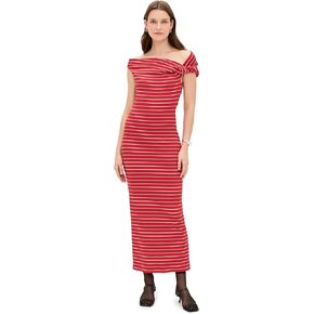 MSGM Women's Stripe Asymmetric Maxi Dress