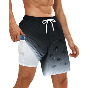 Color Changing Swim Shorts Mens Swim Trunks with Compression Liner 7 Inch Inseam Quick Dry Bathing Suits