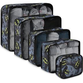 DC Comics Batman Packing Cube Set - Batman, Robin, Superman, Joker - 5 Piece Packing Cube Travel Essential - Luggage Organizer Set - For Kids,Teens,Adults