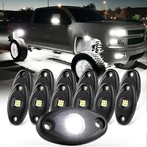 12 Pods White Rock Lights，Pure White Super Bright Underglow,Waterproof IP68, Car SUV Underglow Lights Waterproof Neon Trail Rig Lamp Lighting for Truck Motorcycle Boat ATV UTV and More